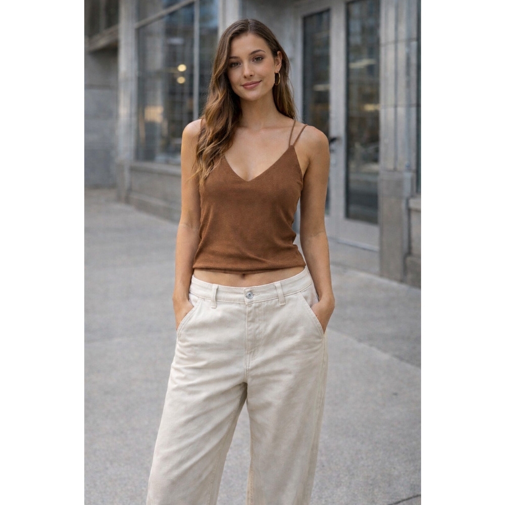 Gaze Cami Top Vintage Y2K Tank Small Brown Fitted Cropped Double Strap
